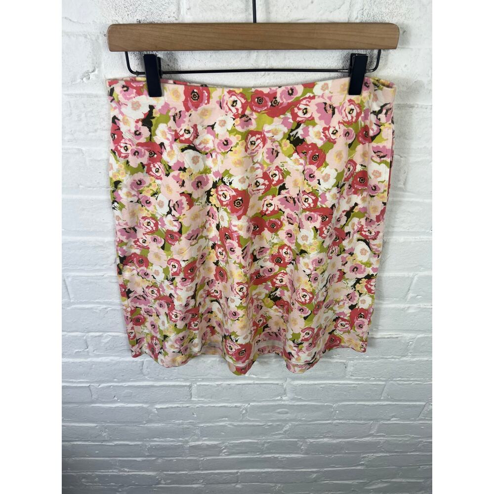 J. Jill Women's A-Line Skirt Stretch Knit Floral Print Pink Green Size SP